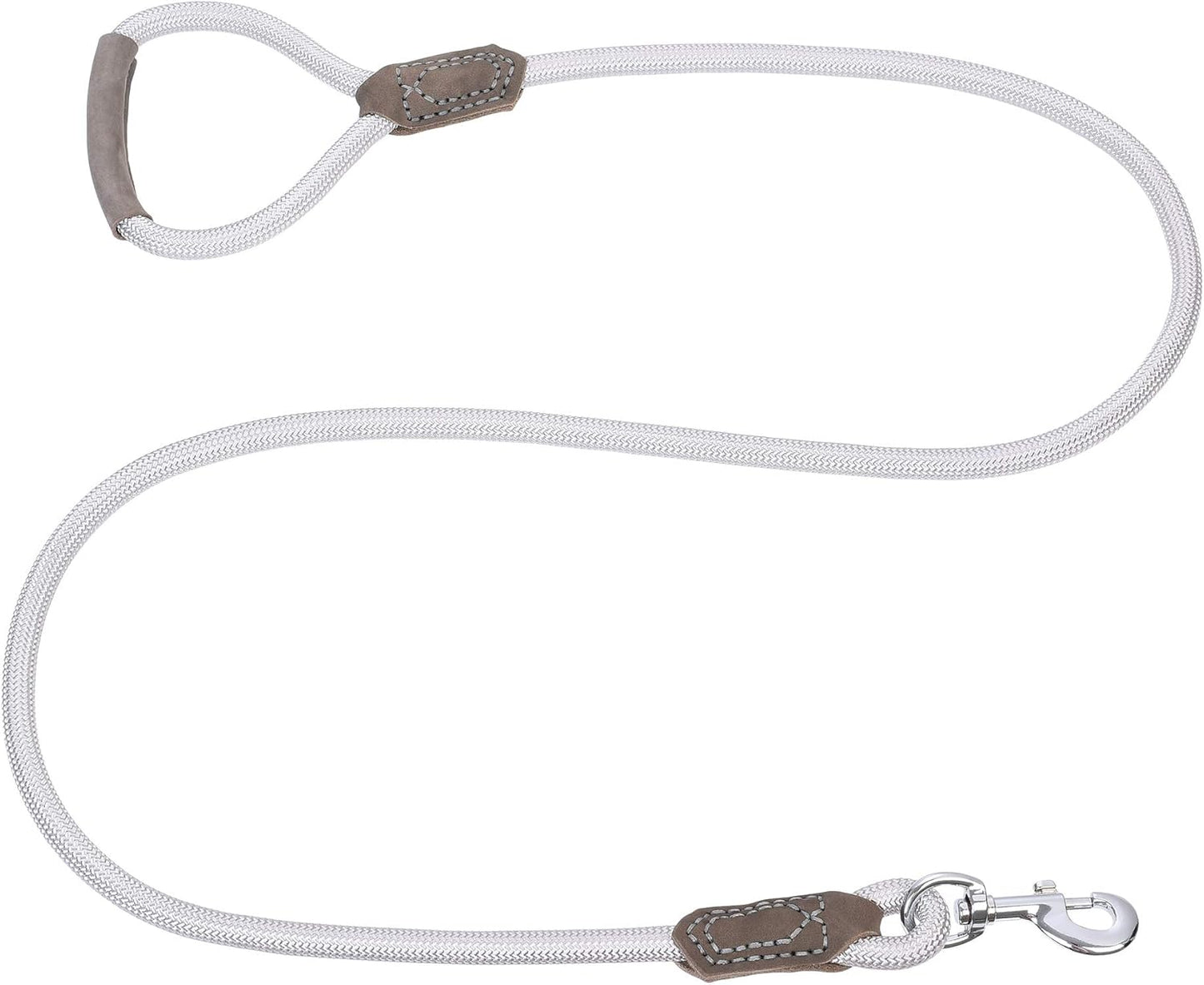 Dog Leash with Genuine Leather Connection/Handle, 4/5/6 FT | Rope Leash, Heavy Duty 360° Swivel Metal Clasp, for Small Medium & Large Dogs