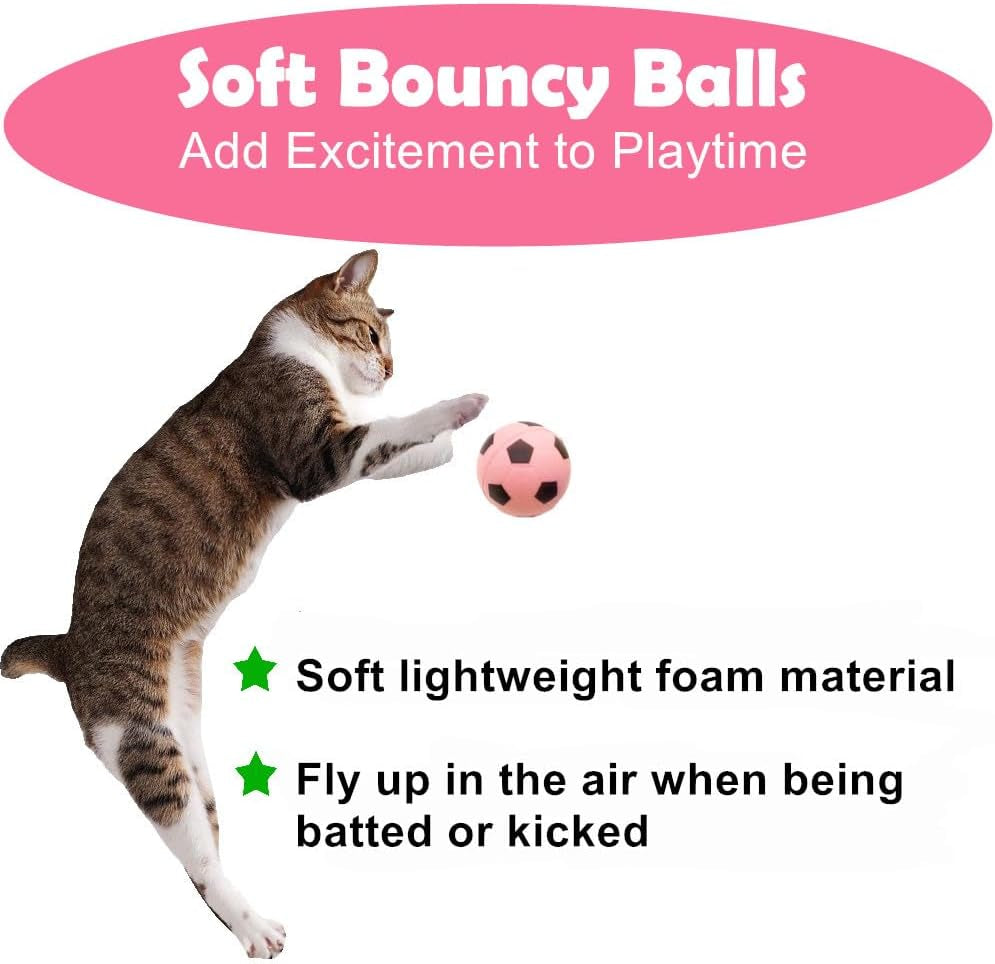 Foam Sponge Soccer Ball Cat Toy Interactive Cat Toys Independent Pet Kitten Cat Exrecise Toy Balls for Fat Cats Kittens, Soft, Bouncy and Noise Free, Pack of 24.